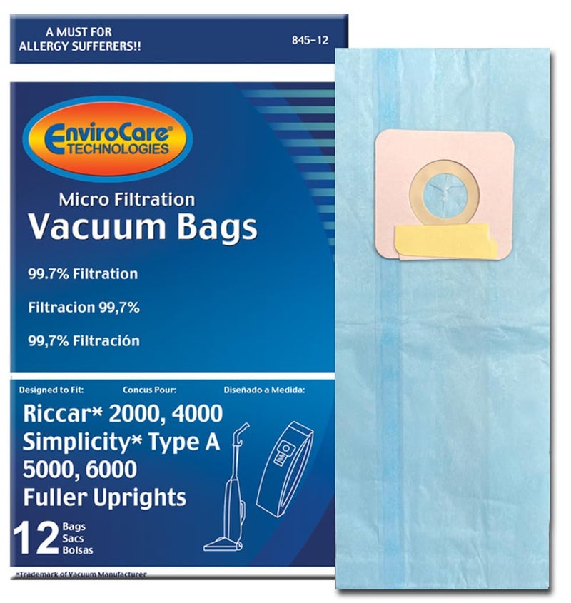 ENVIROCARE أكياس غبار مكنسة كهربائية ميكرو فلتر EnviroCare بديلة تناسب Riccar 2000 و 4000 وسلسلة Vibrance. Simplicity 5000 و 6000 ونوع Symmetry A عبوة 12 - Image 1